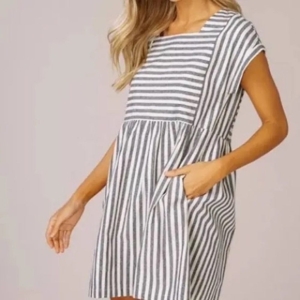 Listicle grey and white striped dress
